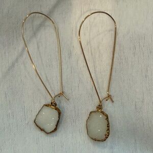 Elegant White Druzy Drop Earrings with Gold Accents